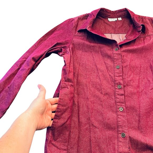 Joan Rivers Red Button Down Top L Long Sleeve Pockets Western Warm Minimalist - Picture 10 of 12